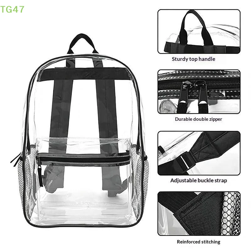 【LS】【LS】1Pcs Waterproof PVC Transparent Backpacks Adjustable Straps Durable Dual Zippers For Baseball Stadium Clear Backpack