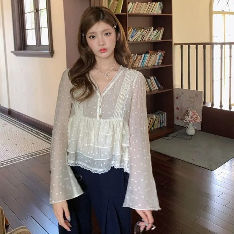 

2025 New Autumn Sweet Lace Long-sleeved Tops for Women