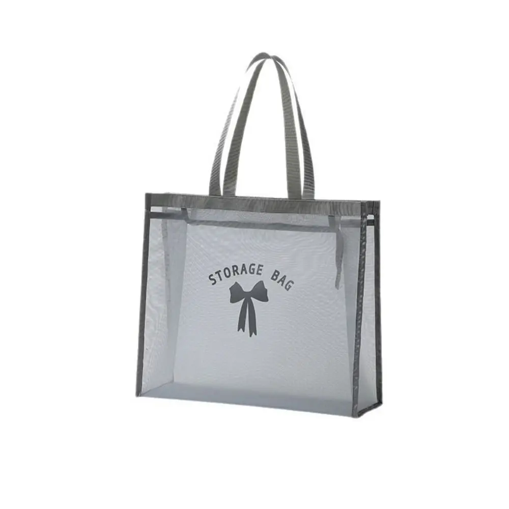 Portable Mesh Makeup Wash Bag Swim Beach Hollow Tote Bag Large Capacity Waterproof Toiletry Storage Bag Handbag
