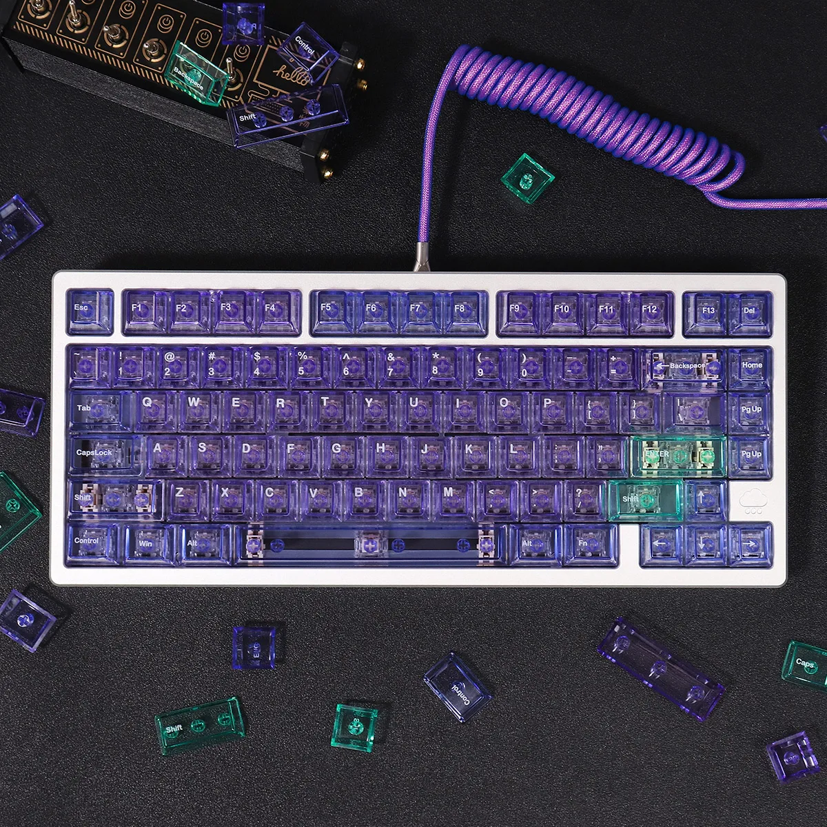 

Crystal purple 156-key mechanical keyboard keycap full set PC material pad printing cherry original height