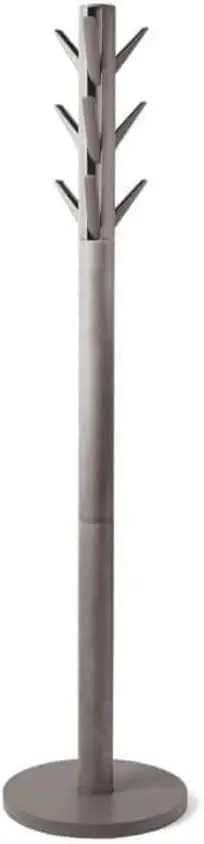 Grey Flip‑Down Wall‑Mounted Clothing Coat Rack with 9 Hooks, Rubberwood Pole Garment Organizer, 45 LBS Total Load Compact Entryway Storage for Hats Umbrellas & Apparel