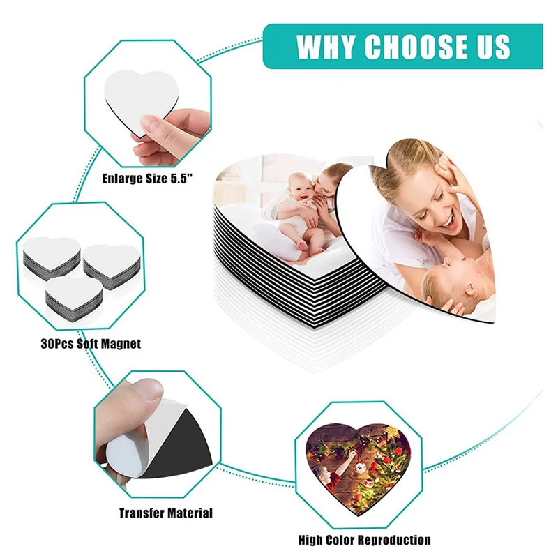 30 قطعة على شكل قلب مغناطيس التسامي الفراغات الزفاف عيد الحب مغناطيس الثلاجة الأبيض-POS