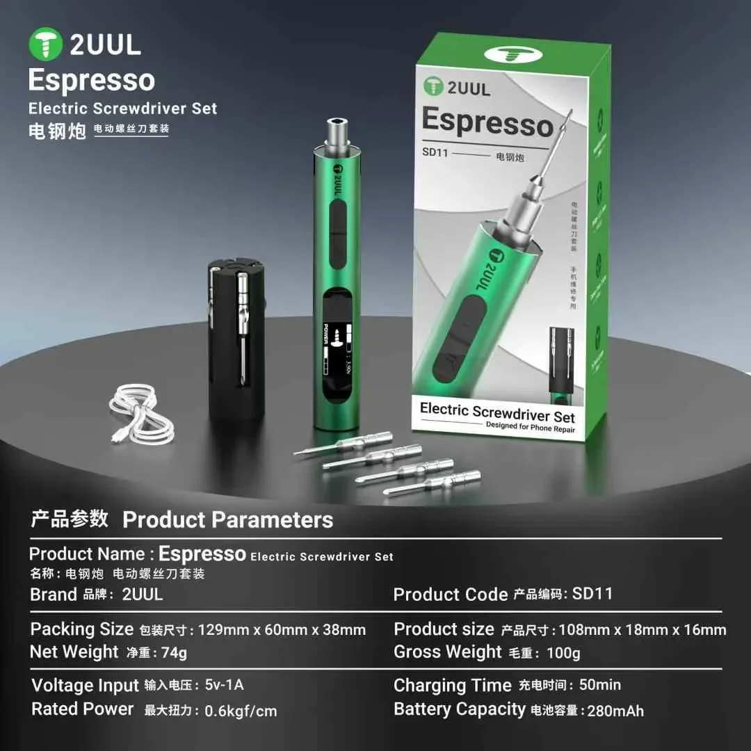 2UUL SD11 Espresso Precision Electric Screwdriver Set For Mobile Phone High-Hardness Alloy Steel Precision Bits Repair