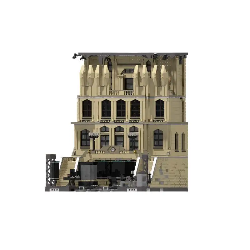 MOC Gothic Railway Terminal Building Blocks Set Dark Architectural City Hub Model Modular Estate Adult Collection Gift