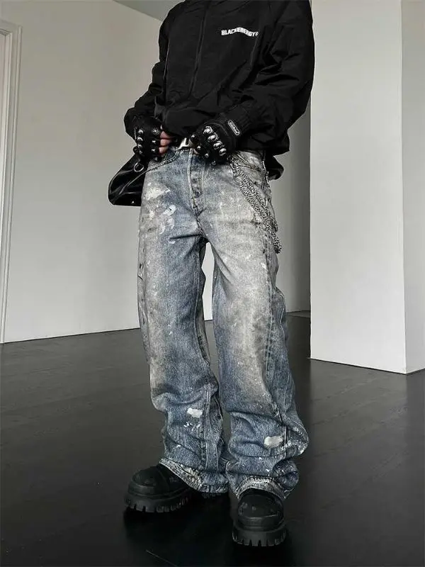 

Men and women Spring Festival hip-hop trend straight leg personalized printed jeans couple American loose retro casual pants y2k