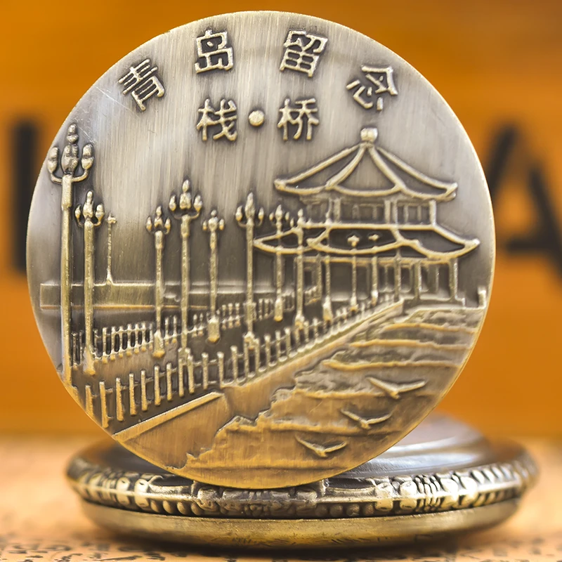 중국 관광 명소용 트레슬 브릿지 심플 디자인 목걸이, 쿼츠 포켓 시계, 남녀 학생 범용 선물