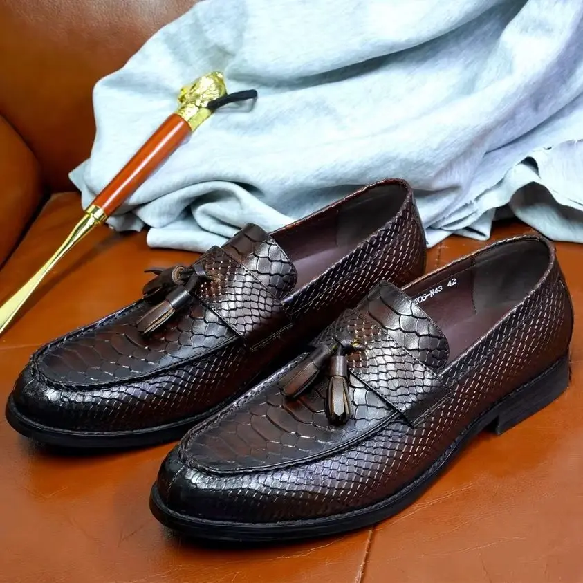 

Men's Loafers Leather Shoes Luxury Brand Crocodile Tassel Dress Shoes Wedding Formal Shoes Men Office