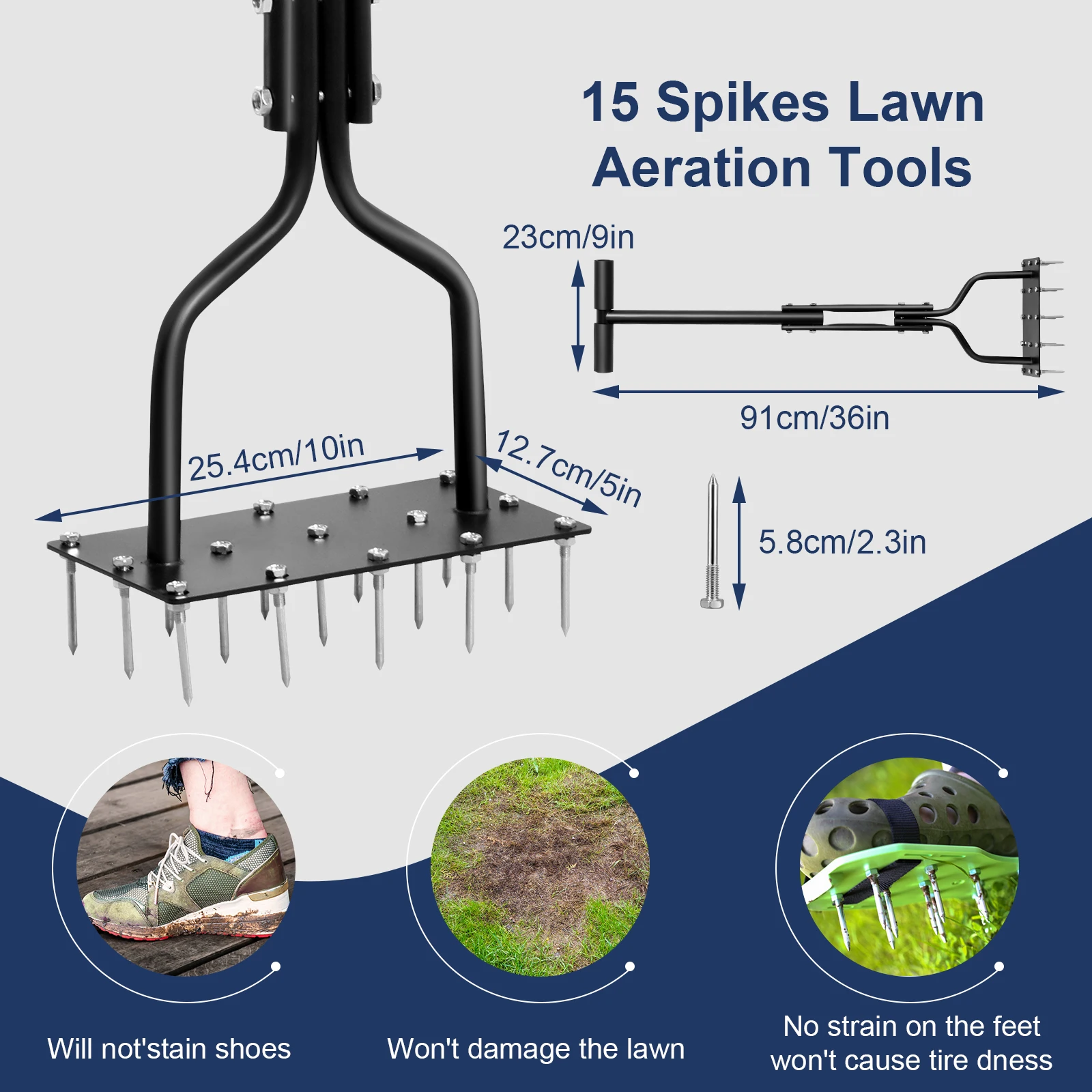 Imagem -02 - Lawn Aerator Spike Ferramenta Manual Solid Steel Spikes Jardim Grama Aeração e Ferramenta de Aeração do Solo Clean Tool 36