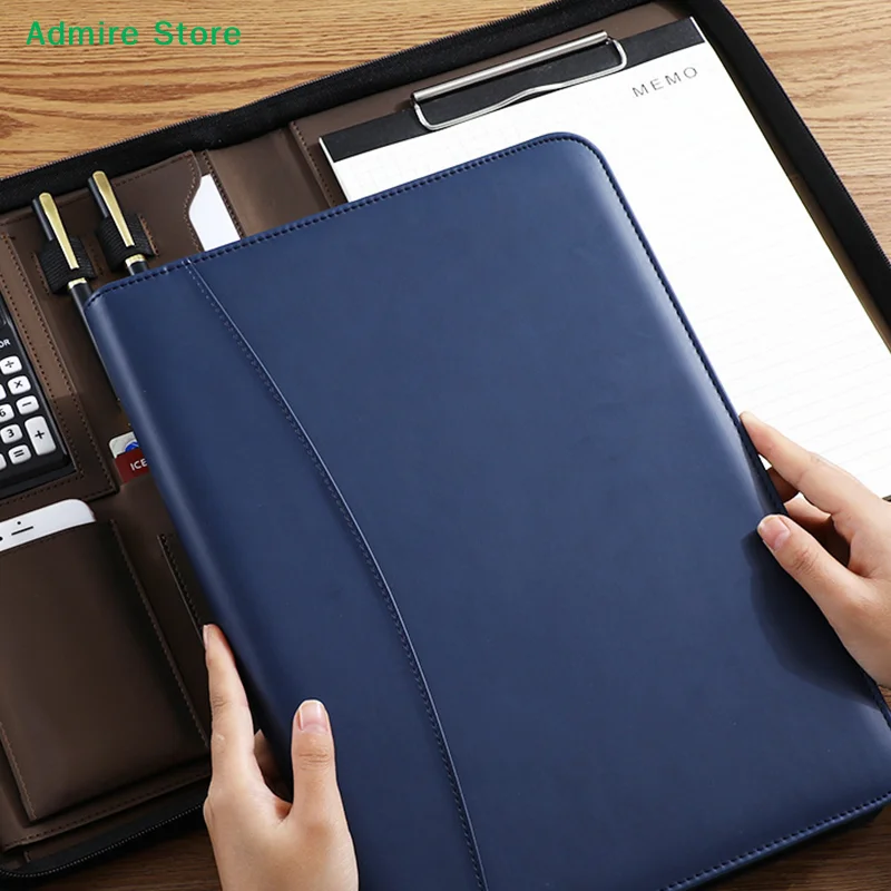 [g]-多機能-a4-a5-pu-レザーポートフォリオ-ドキュメントオーガナイザー用-ジッパー付きバッグ-電卓付き-男性用ライティングブリーフケース-オフィス用