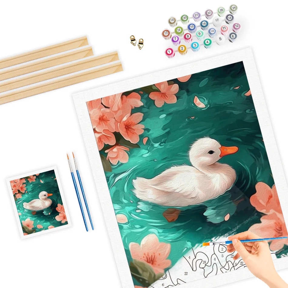 RUOPOTY Painting By Number Adults New Cartoon Cute Ducks and Bees Canvas Acrylic Art Painting Gift Oil Paint Kit Set Home Decor