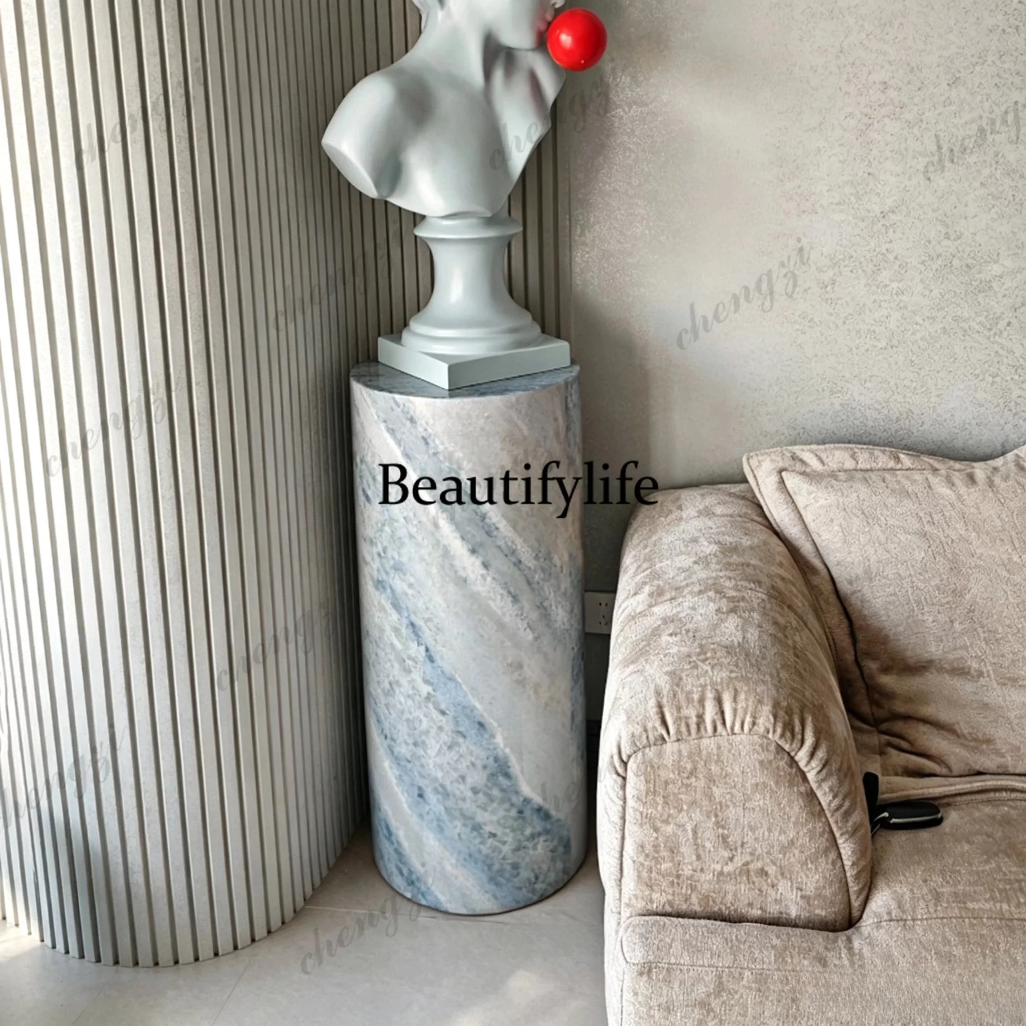 Round, column marble ornament base living room floor high and low display stand decorative pier
