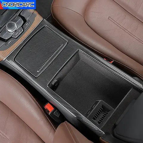 탄소 섬유 패턴 콘솔 물컵 거치대 프레임 트림, 아우디 A6 C7 A7 2012-2018 인테리어 보관함 패널 커버 장식