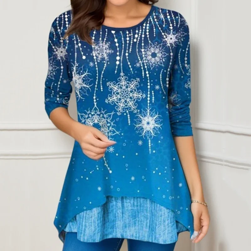 

Christmas Theme Snowflake 3D Print O-Neck Long Sleeve T-Shirt Fashion Women Clothing Casual Clothes Harajuku Female Clothing