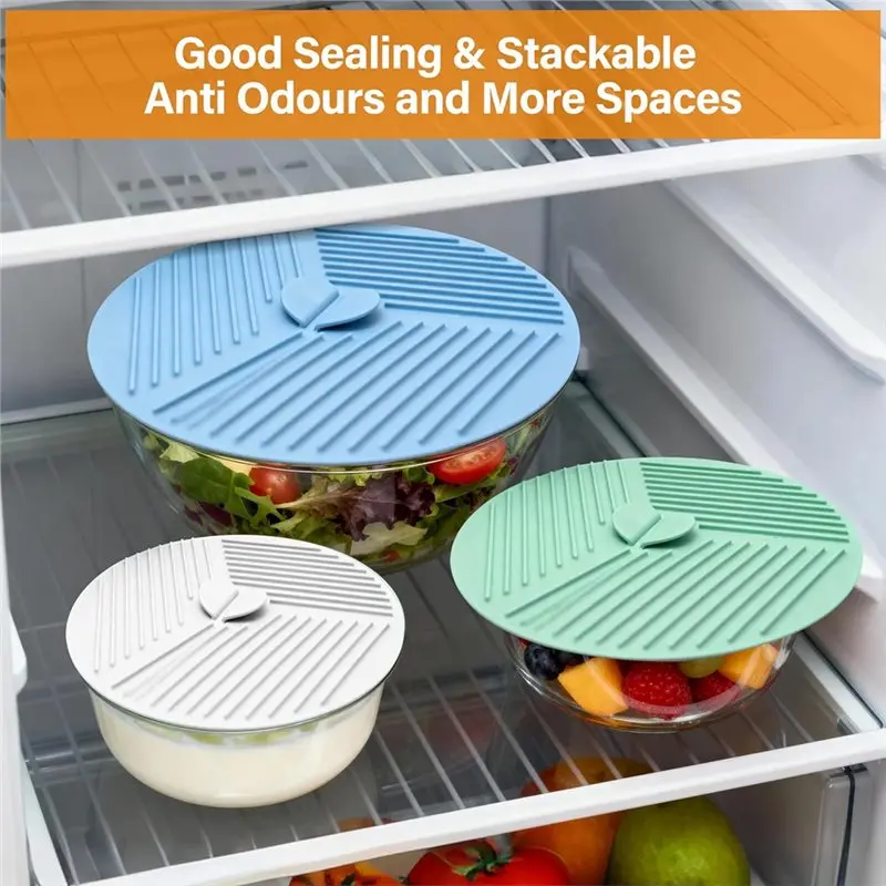 AT63-Food Storage Lids 3-Pack 6/8/10 Inch Silicone Splatter Covers Microwave Safe Multi-Use Pot Holders Mat Trivet