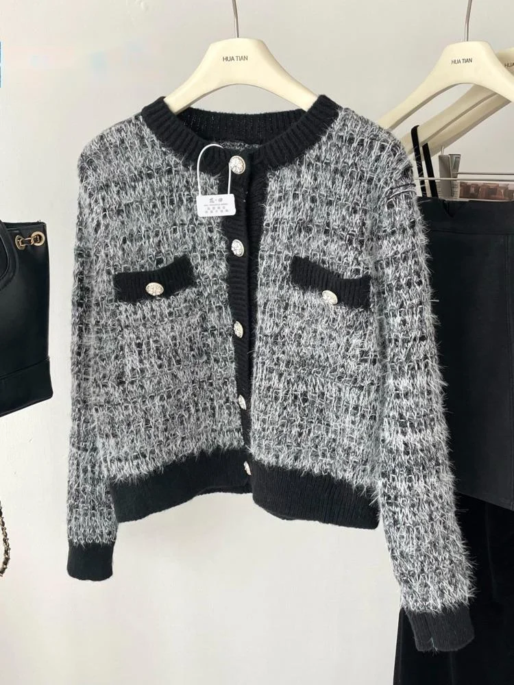 Autumn Winter New Solid Color Women Cardigan Sweet Ladies Elegant Sweater Korean Loose Simple Basic Knitwear Top Female Vintage