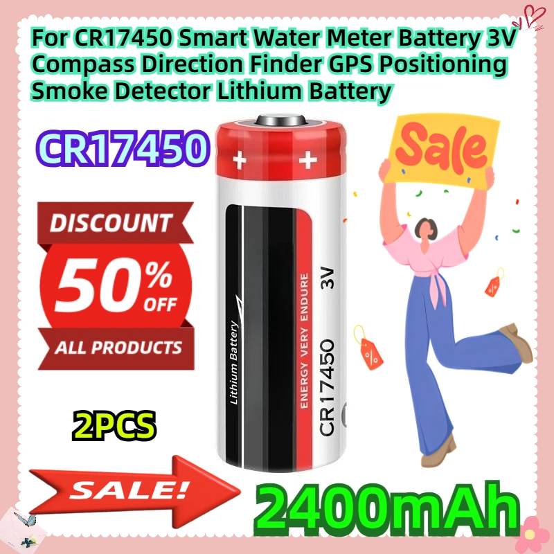 

2400mAh 2pcs For CR17450 Smart Water Meter Battery 3V Compass Direction Finder GPS Positioning Smoke Detector Lithium Battery