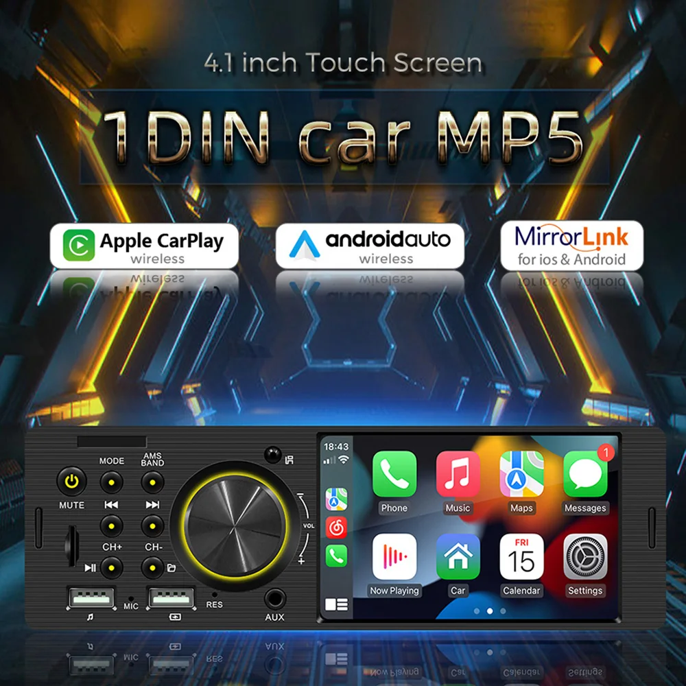 NAVIFLY Carplay أندرويد السيارات العالمي 1 Din MP5 مشغل وسائط متعددة 4.1 "راديو FM لكيا تويوتا بيجو سكودا سوزوكي سيات USB BT