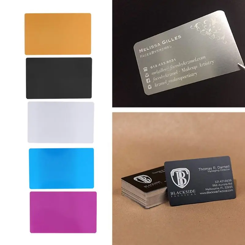 100 Pcs Business Cards Blanks Aluminum Blanks Name Card for Engraving House Office Customer DIY Cards Presents 5 Colors