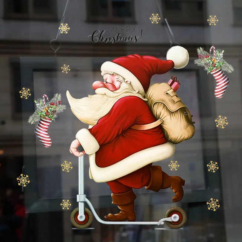 

1set Christmas Glass Stickers Cute Santa Claus Store Decorate Window Stickers Snowman Snowflake Xmas Tree Home Window Stickers