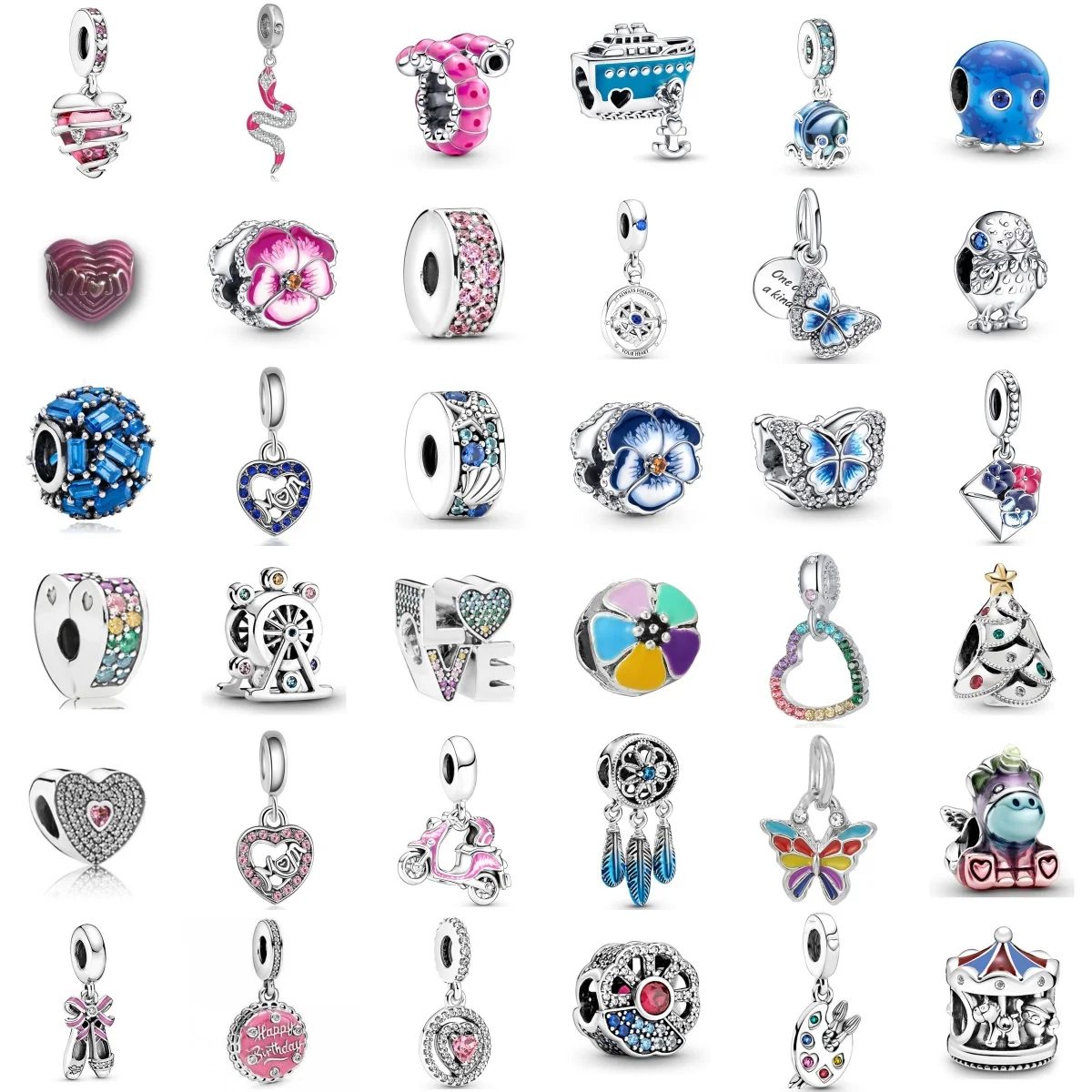 New Silver Plated Color Pendants Heart Diamond Charm Beads For Women DIY Bracelet Necklace Jewelry Accessories Festival Gifts