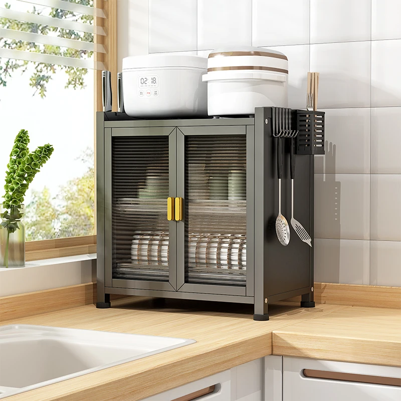 Double Door Metal Dish Drying Cabinet, Dustproof Kitchen Storage Organizer for Plates, Bowls, Cups Countertop Dish Organization