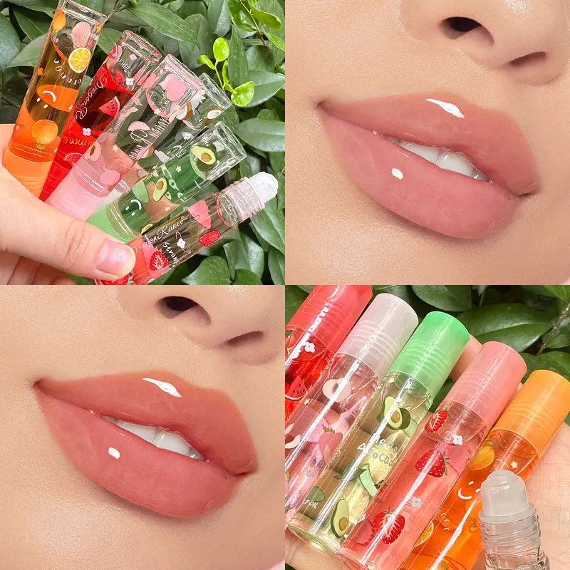 Fruit Roll-On Lip Balm Honey Lip Oil Dry Moisturizing Transparent Lip Gloss Long Lasting Hydrating Lip Repair Care Makeup Tool