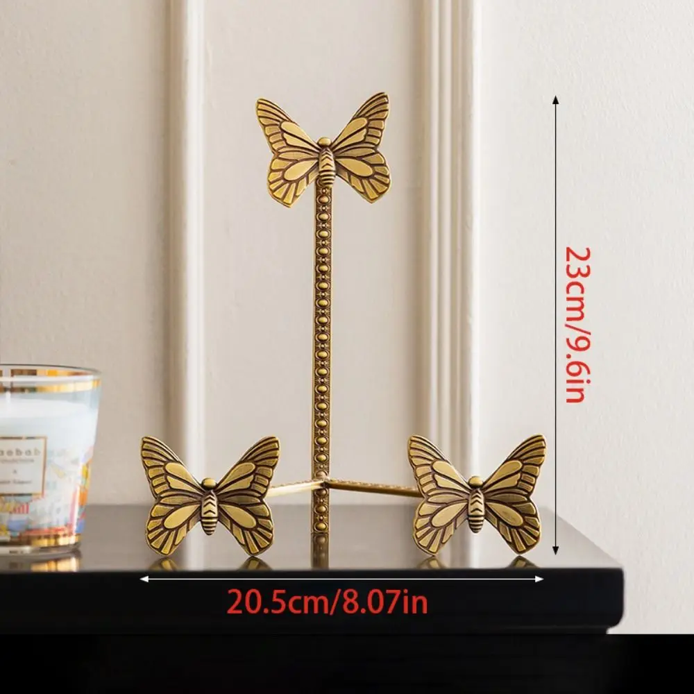 Vintage Design Butterfly Alloy Plate Stand Butterfly Motif Light Luxury Style Gold Decorative Easel Brass Dining Table