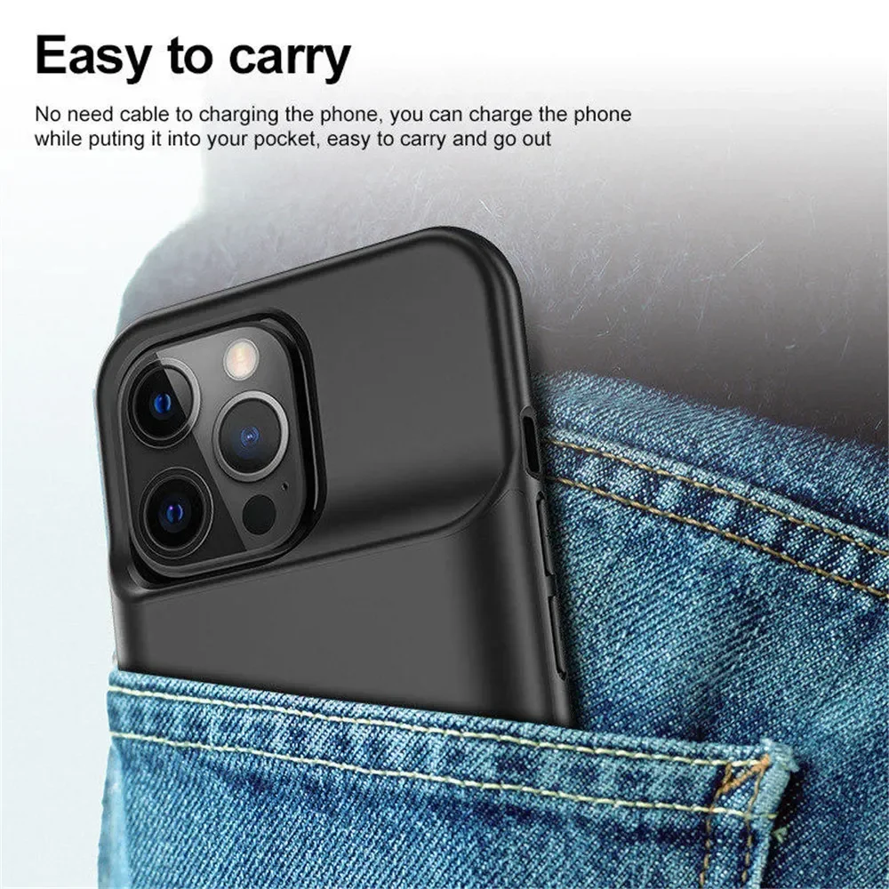 For iPhone 15 Pro Max 14 13 12 11 Pro Max External Silicone Portable Battery Power Case Bank Charger Cover For iPhone 12 Mini