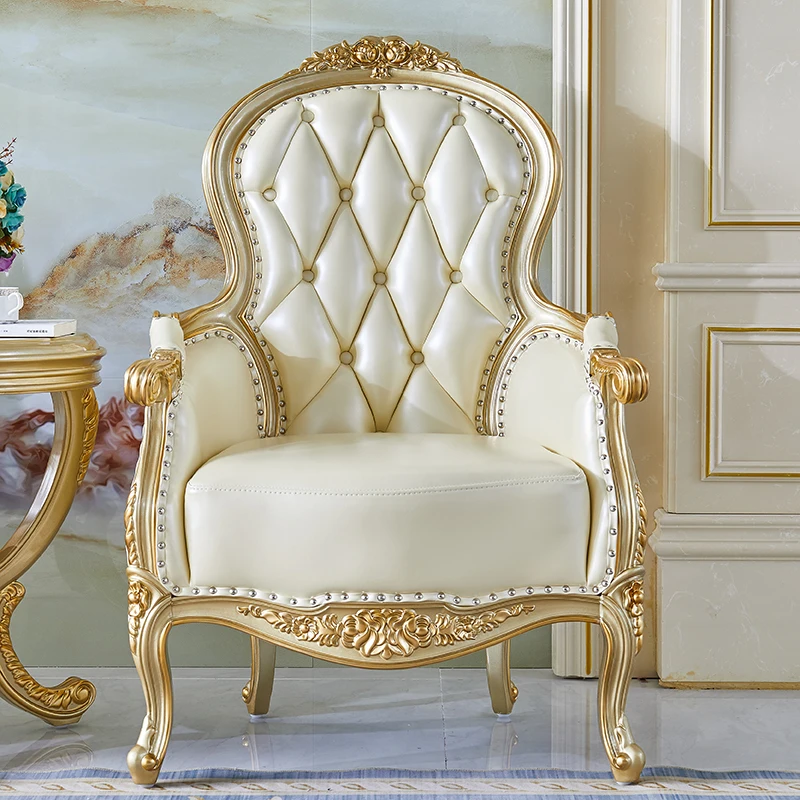 

European leather solid wood leisure chair bedroom American single sofa chair study armchair high back chair tiger stool