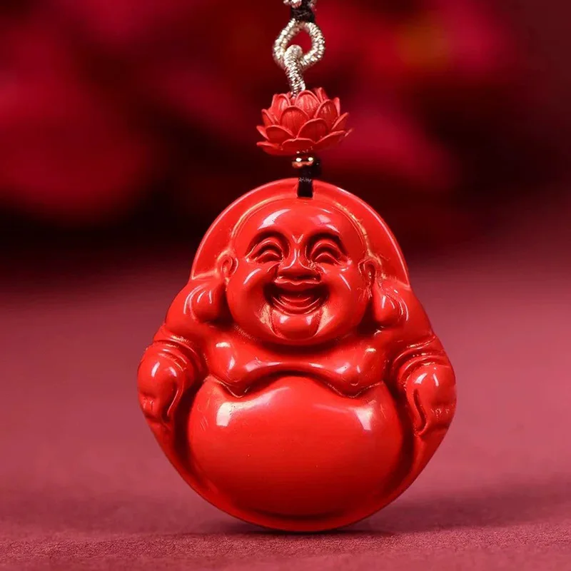 

Luxury Red Cinnabar Maitreya Buddha Pendant Carving Natural Genuine Women's Jewelry Accessories Energy Gift Best Seller Fashion