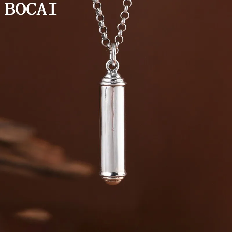 

BOCAI S925 Sterling Silver Retro Pendant Can Play Open Scriptures Smooth Gawu Box Design Simple Jewelry for Fashion Accessories