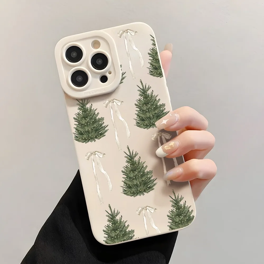 Christmas Tree Bow Design Phone Case For iPhone 17 Pro Max 16 15 14 13 12 11 XS X XR 7 8 Plus 16E 17 Air Shockproof Bumper Cover