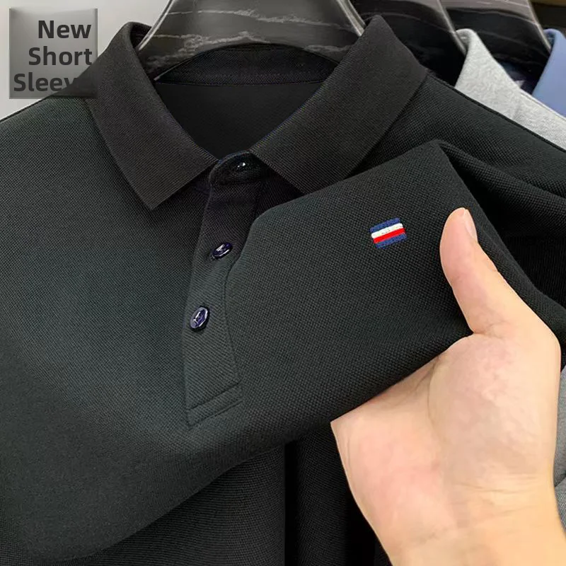 

Summer New Pure Cotton High End Paul Busin Casual irt Men's ort Sve Turn Collar f Sve T-irt Upperwear