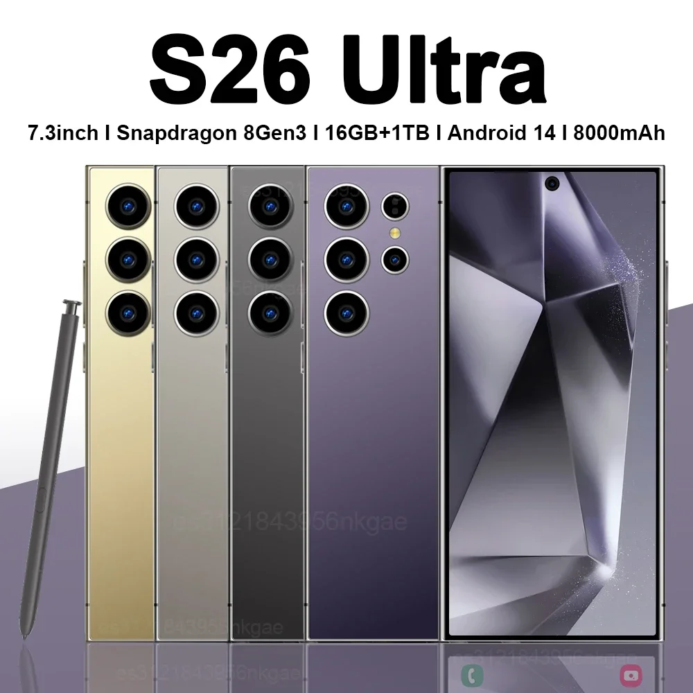 

Смартфон S26 Ultra, 7,3 дюйма, HD 5G, Snapdragon 8Gen3, 16 + 1 ТБ, Android 14, 8000 мА · ч, 70 + 108 МП