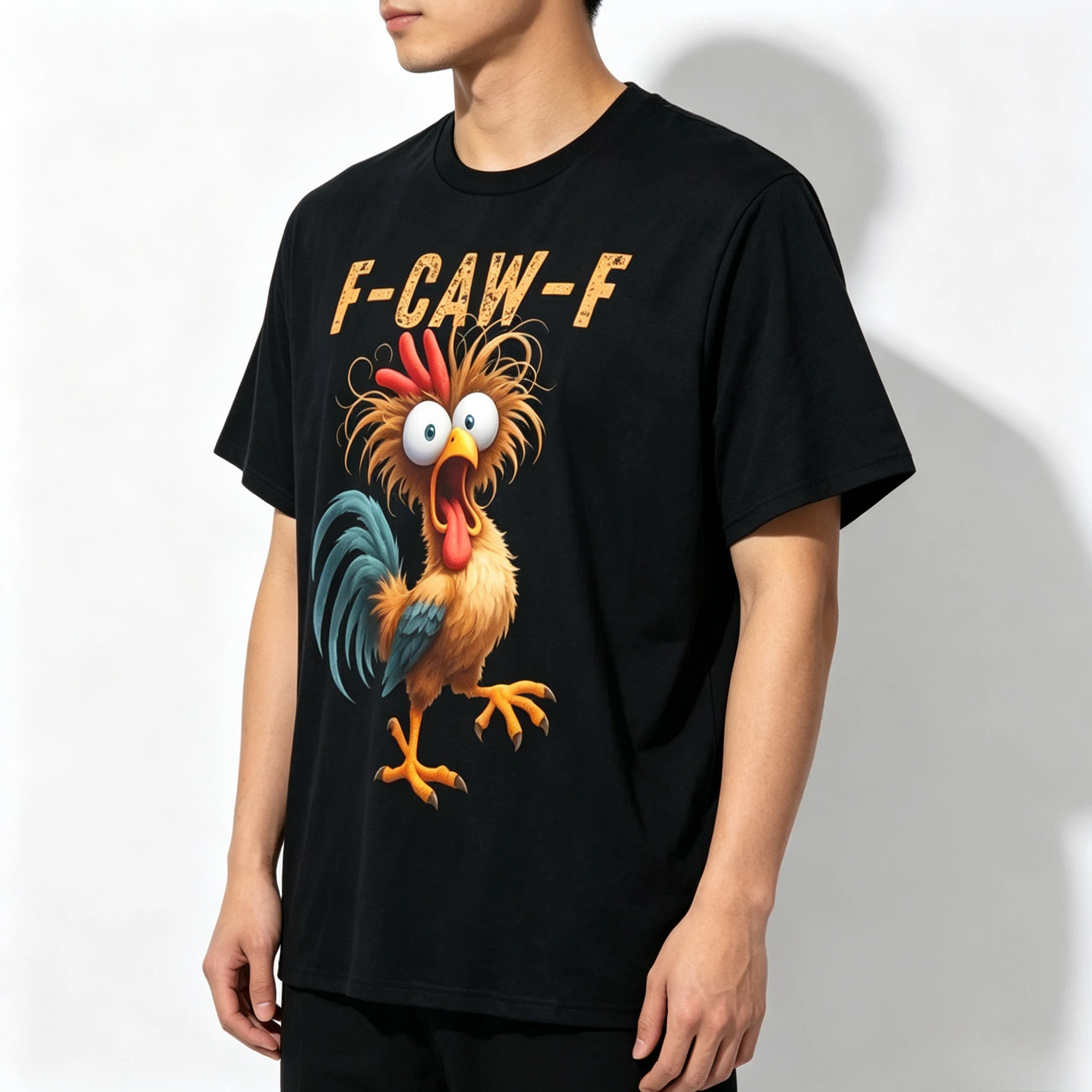 Couple Matching Outfit Cartoon Style Funny Modal T‑Shirt  Screaming Rooster F‑CAW‑F Graphic Print Unisex Loose Short Sleeve Tops