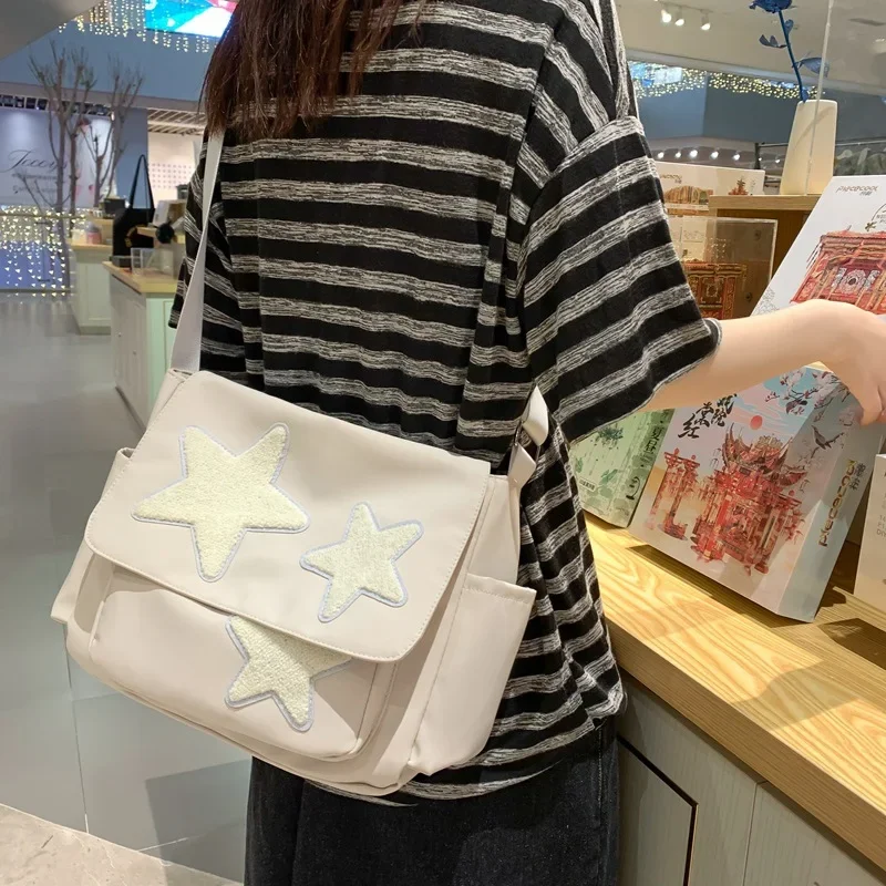 Women Star Pattern Y2k Messenger Bag Casual Tote Lady Simple Large Capacity Shoulder Bag Girl Travel School Bookbag Handbag