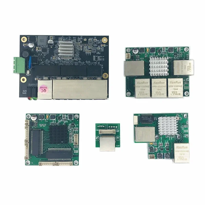 Modul sakelar Ethernet industri 5 port, papan PCBA 5V ~ 48V tidak dikelola 10/100/1000mbps Motherboard dengan sensor otomatis