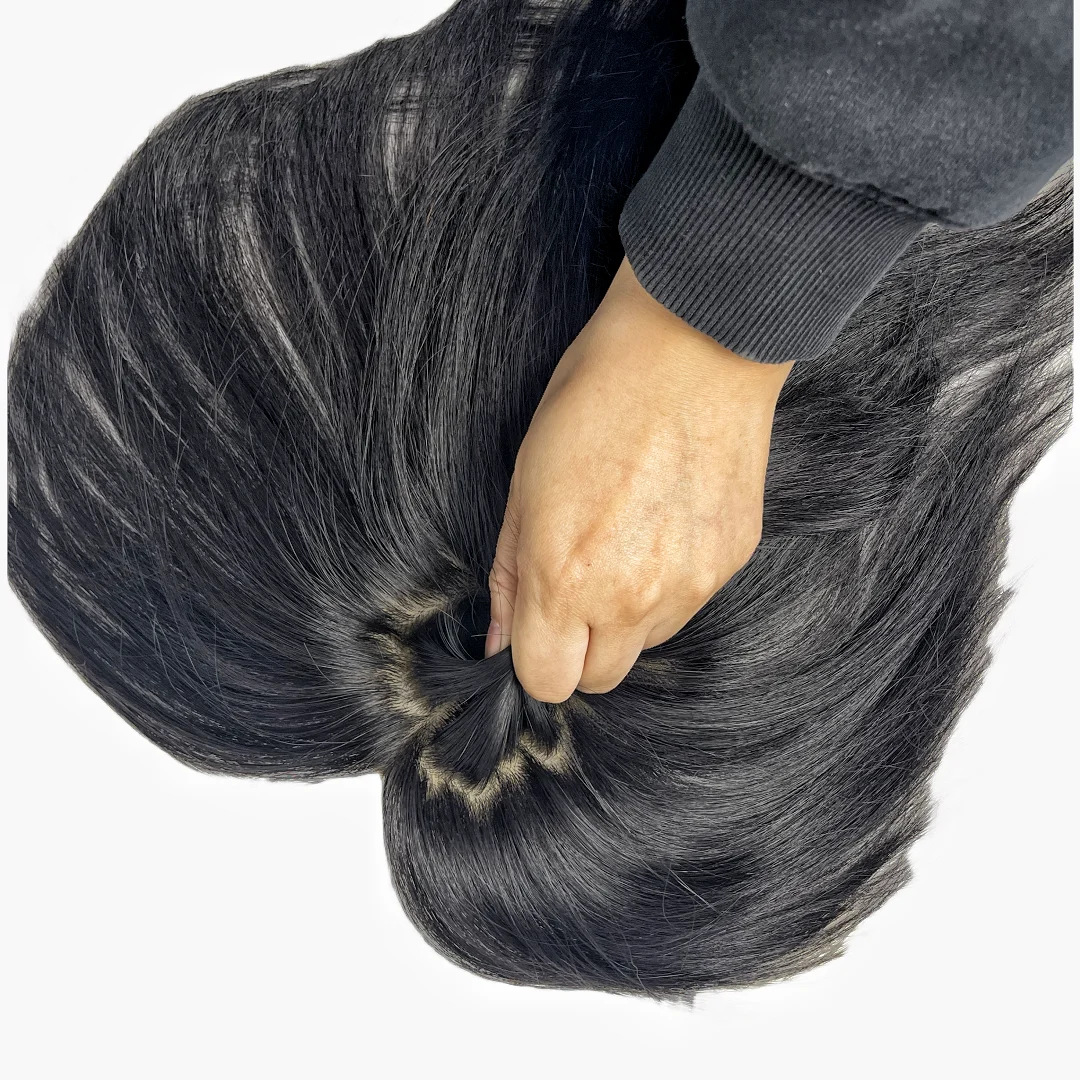 Clip de Base de seda para mujer, extensiones de cabello, peluca parcial de cabello humano, 12x13 cm, parte media, postizos para cuero cabelludo