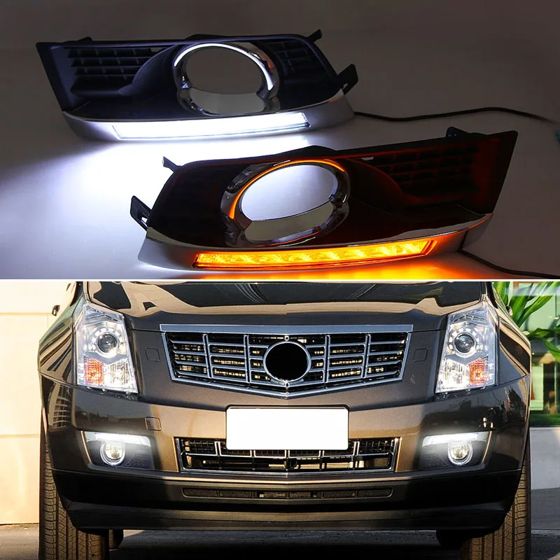 

Car Daytime Running Lights For Cadillac SRX 2010 2011 2012 - 2015 12V LED Daylights Yellow Turn Signal DRL Auto Stylish Fog Lamp