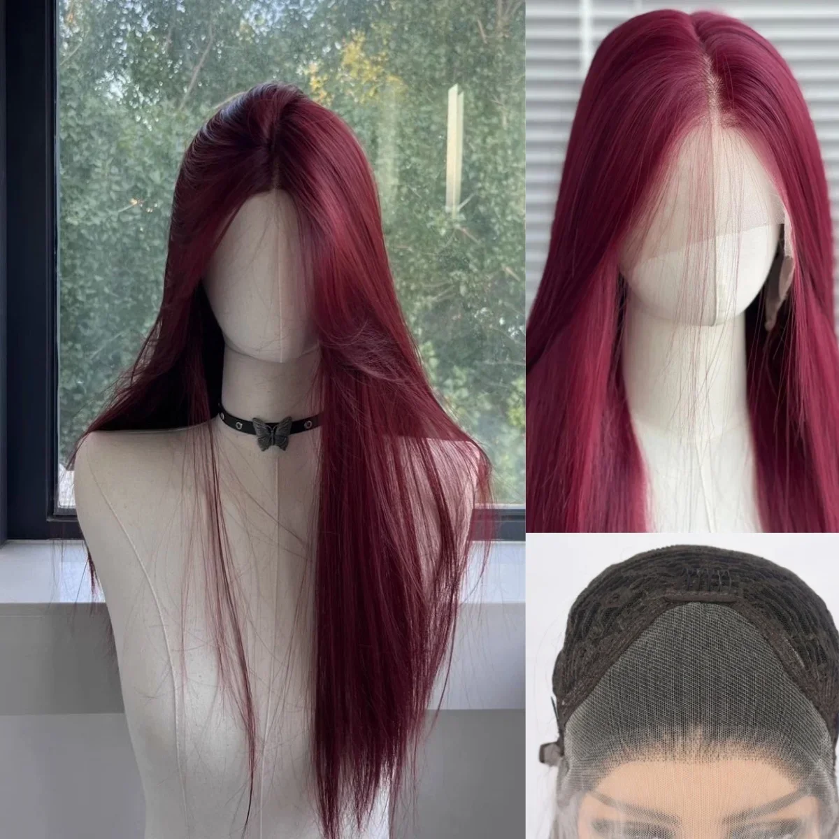 13x4 Lace Front Wig Wine Red Wig for Women Long Straight Hair 26inch Natural Heat-resistant Wigs for School Life Synthetic Wigs