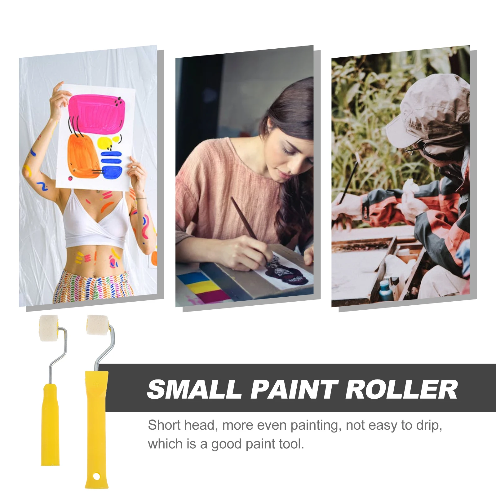

1 set Mini Paint Roller 2cm Brush Head 1 Inch Roller Handle for DIY Wall Painting Supplies Small Portable Oil Paint Tool