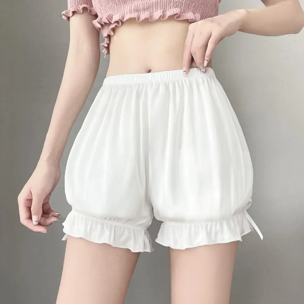 Women Lace Short Panties Imitation Silk Ruffle Bloomers Anti Exposure Safety Pants Lolita Satin Knickers Shorts Dress Pettipant