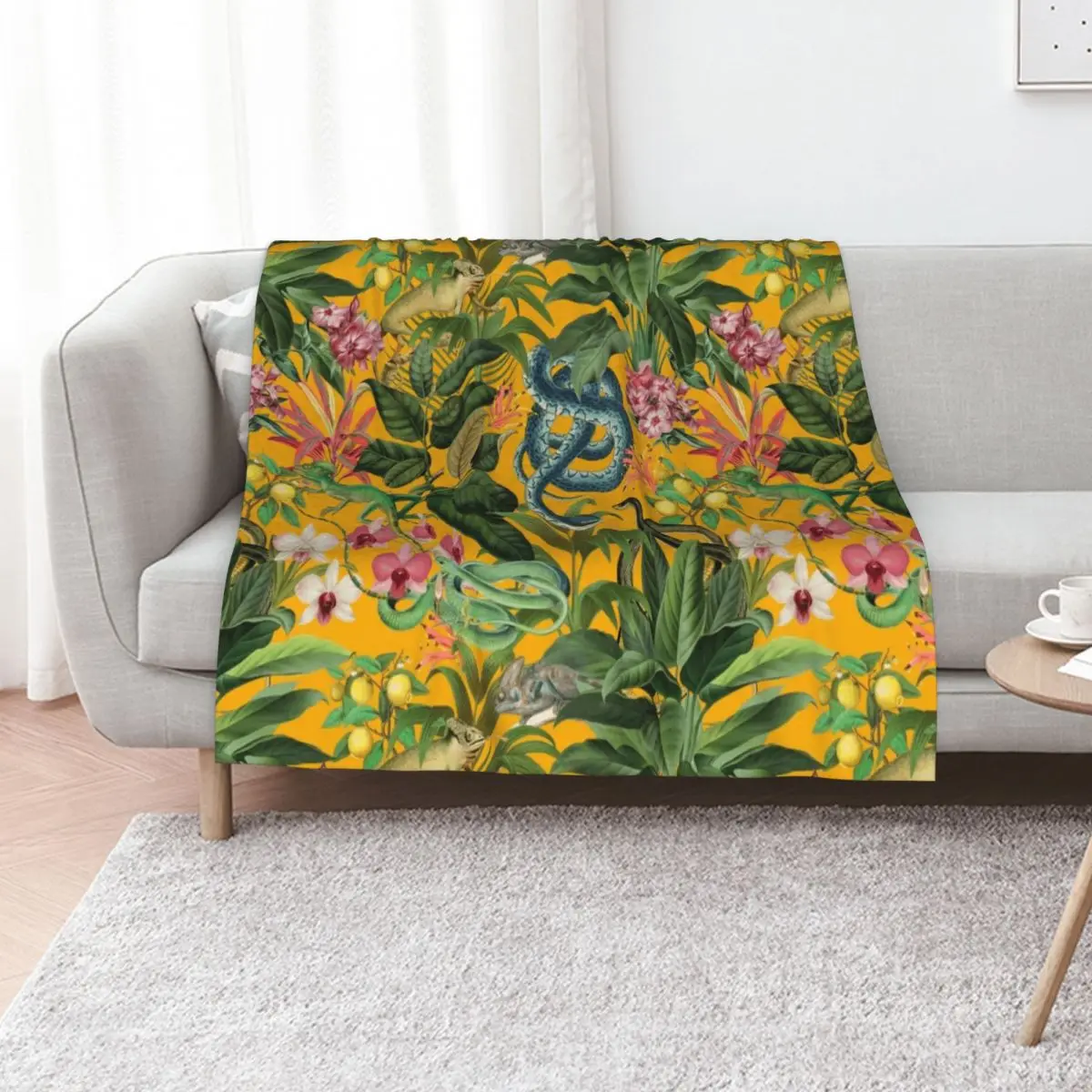 Copy of Midnight Jungle Bird Tropical Paradise Vintage Botanical Illustration Throw Blanket Stuffeds Decorative Beds Blankets