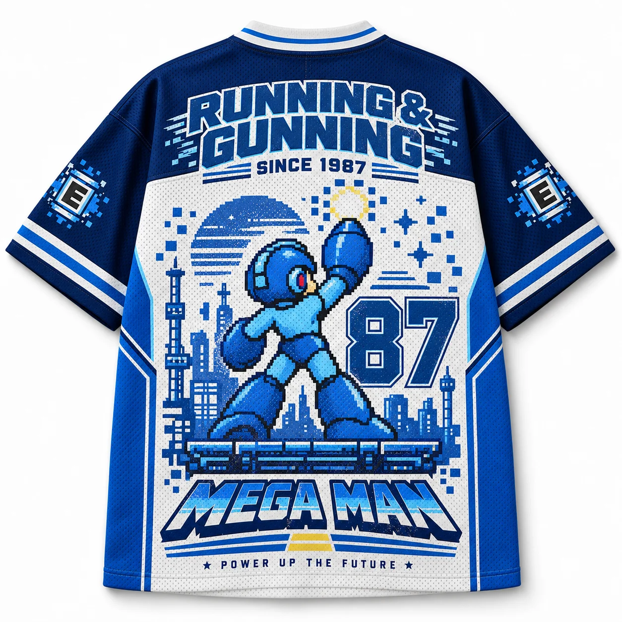 Men Women Mega Man Running & Gunning 3D Print Soccer Jersey Classic Gaming Streetwear Oversized Top