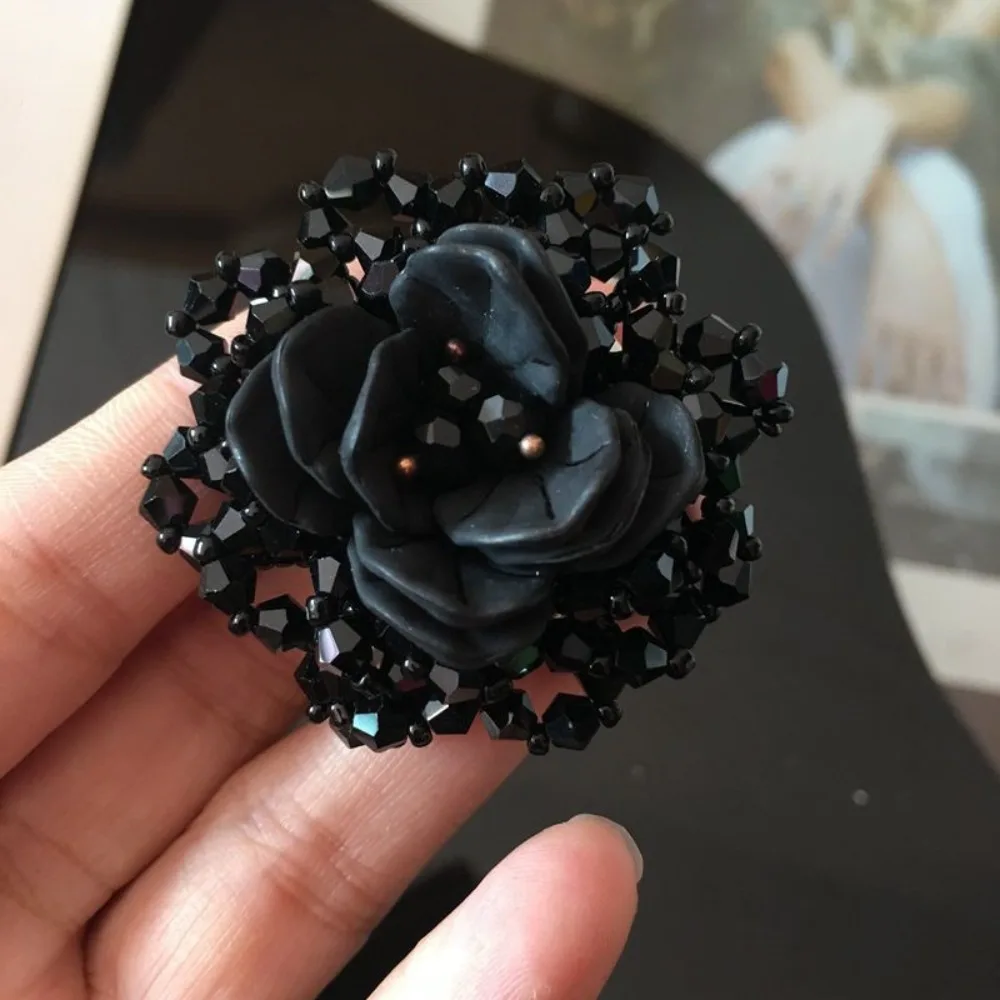 decorative Colorful Woven Texture Rhinestone Beaded Patches Sweet Handmade Flower Brooch DIY Flower Beaded Sewing Decoration
