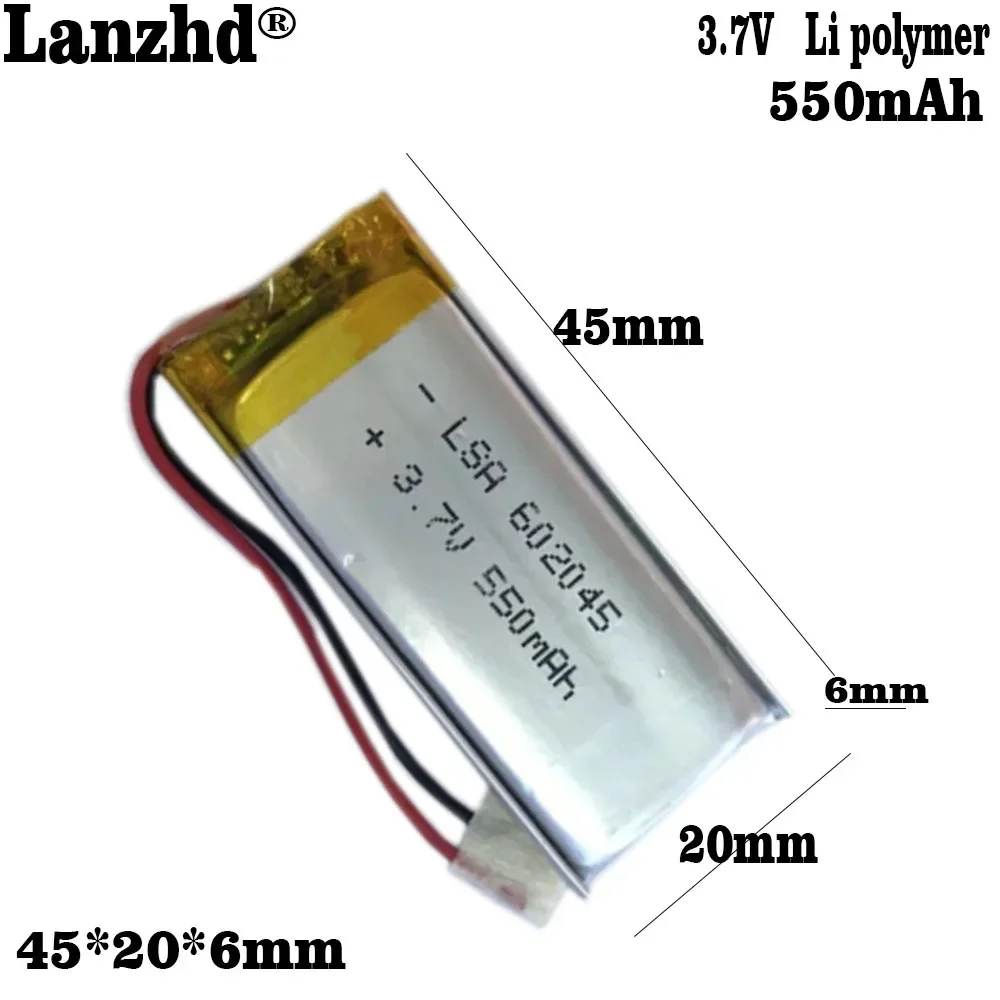 

1-12pcs 3.7V 550mAh 602045 Lithium Polymer LiPo Rechargeable Battery For Mp3 DVD RECORDE GPS PSP video pen camera bluetooth