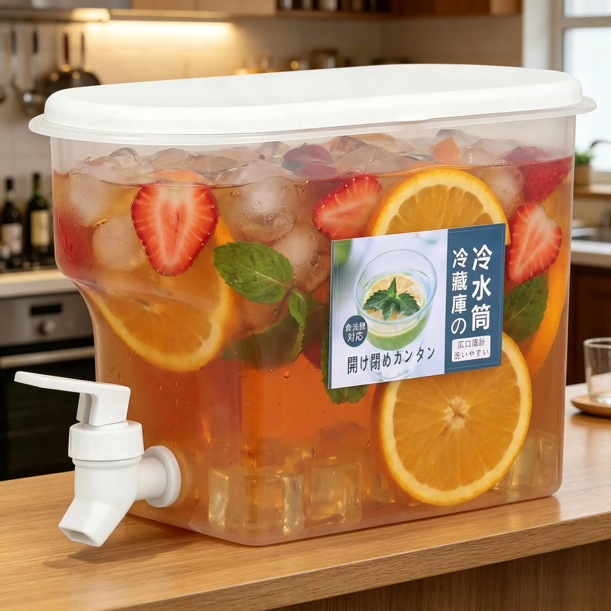 Jarra de agua fría de 3.5L, gran capacidad, con grifo, para jugo, limonada, bebidas, tanque de almacenamiento de líquidos para fiestas de verano