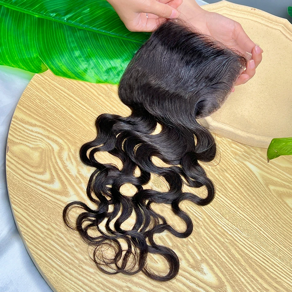 موجة طبيعية 5x5 الدانتيل الشفاف إغلاق اللون الأسود الطبيعي 100% الشعر البشري قبل قطعها ابيض عقدة الخام شعر بشري لعذراء