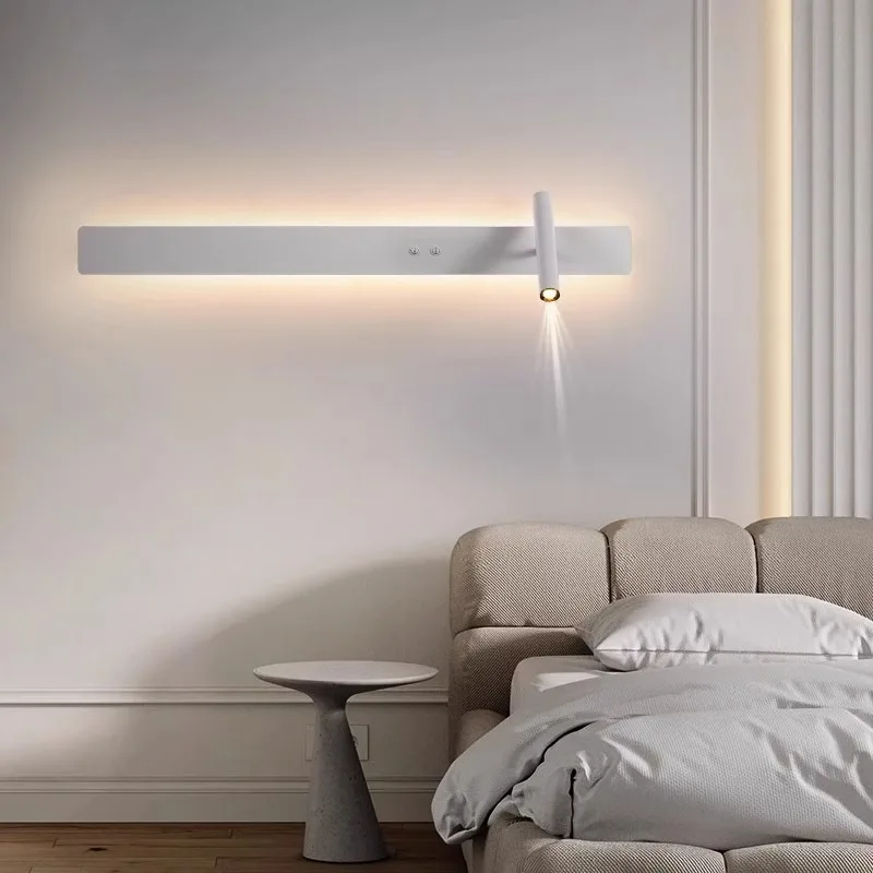 One-word long wall lamp is very simple, modern living room TV background wall with spotlight switch atmosphere, bedroom bedside