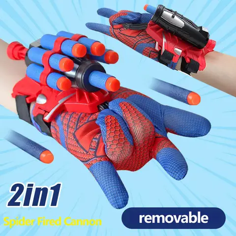 Juguete de muñeca para niños: Lanzador de héroe de pulsera de cinco orificios con ventosa de resorte suave y pulverizador giratorio
